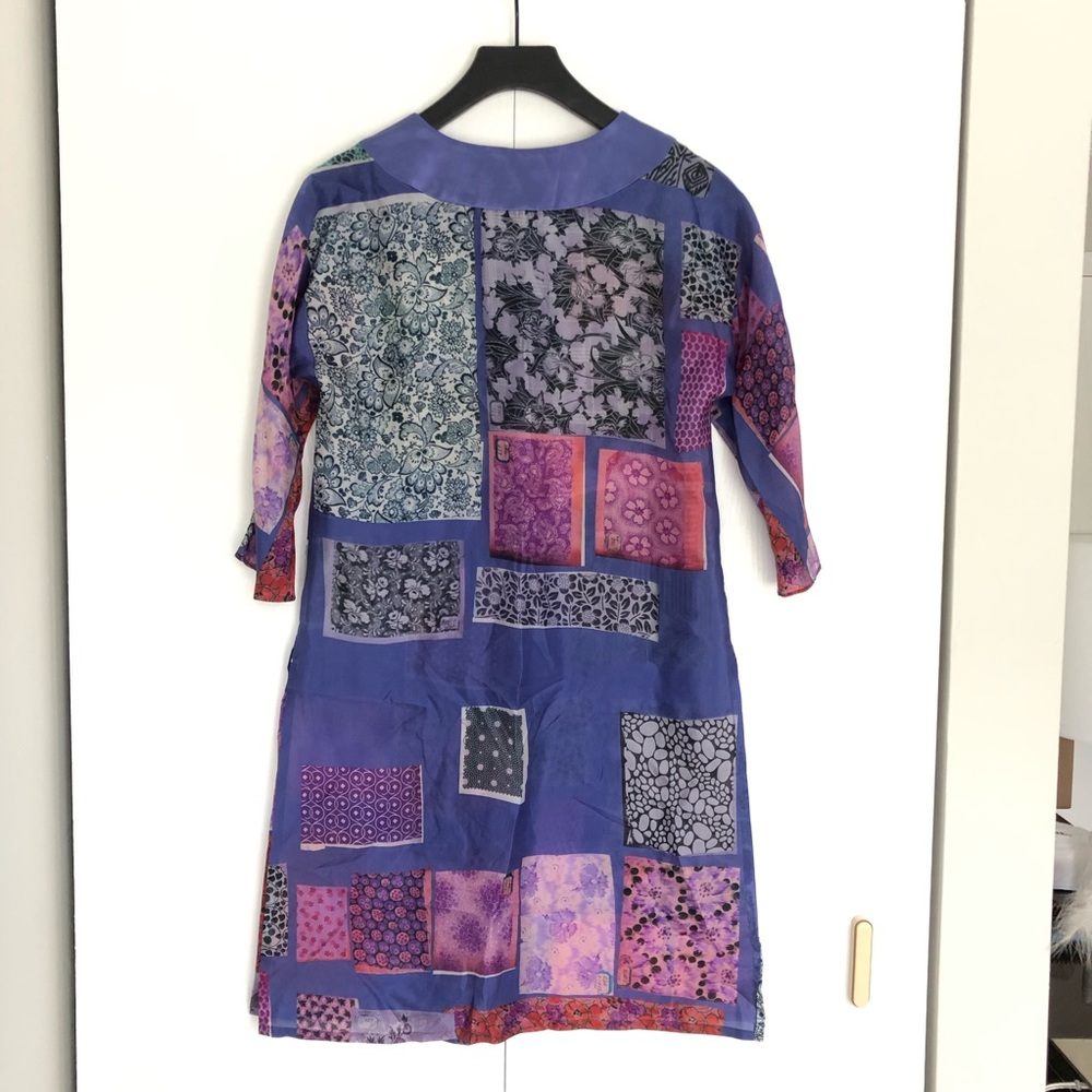 Etro patchwork silk tunic dress/ shirt scarf print 3/4 sleeves multi purple boho - Picture 6 of 14